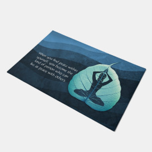 Yoga Teacher Meditation Pose Bodhi Leaf Cut Quotes Doormat