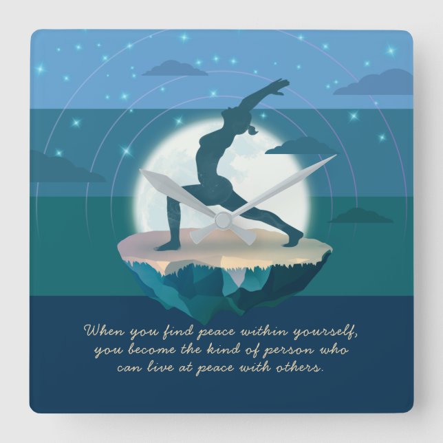 Yoga Teacher Meditation Pose Floating Island Quote Square Wall Clock (Front)