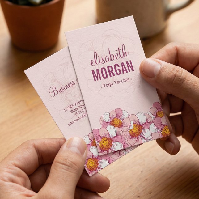 Yoga Teacher - Pink Boutique Flowers Business Card (Creator Uploaded)