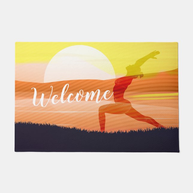 Yoga Teacher Sun Salutation Half Moon Pose Welcome Doormat (Front)