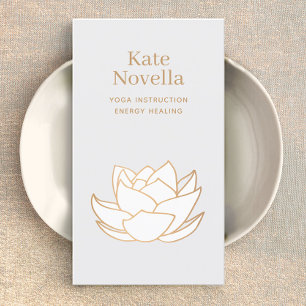 Yoga Teacher White Lotus Grey Business Card