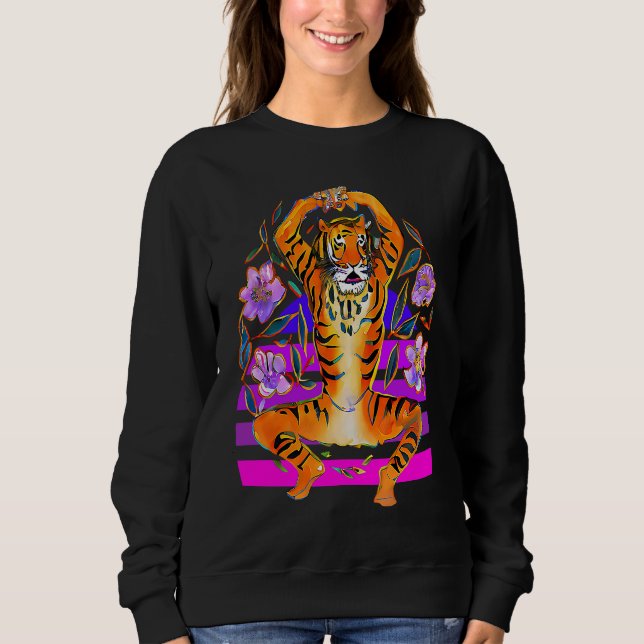Yoga Tiger in Flowers Sweatshirt (Front)