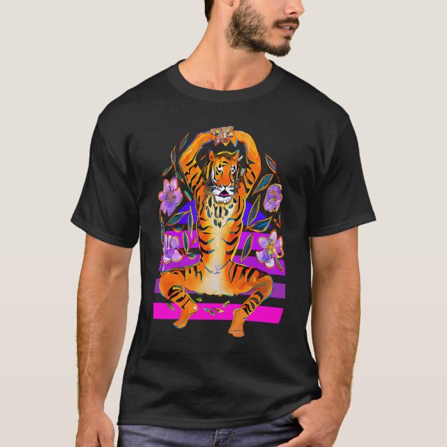Yoga Tiger in Flowers T-Shirt (Front)