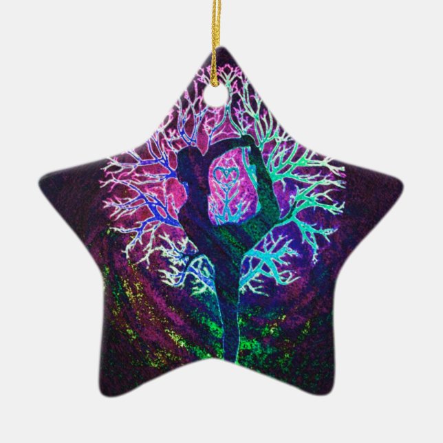 Yoga Tree Peace Rainbow Ceramic Tree Decoration (Front)