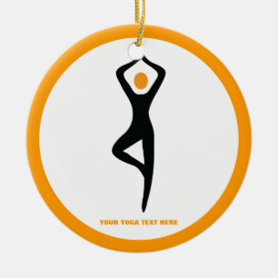 Yoga tree pose black, orange custom ceramic tree decoration
