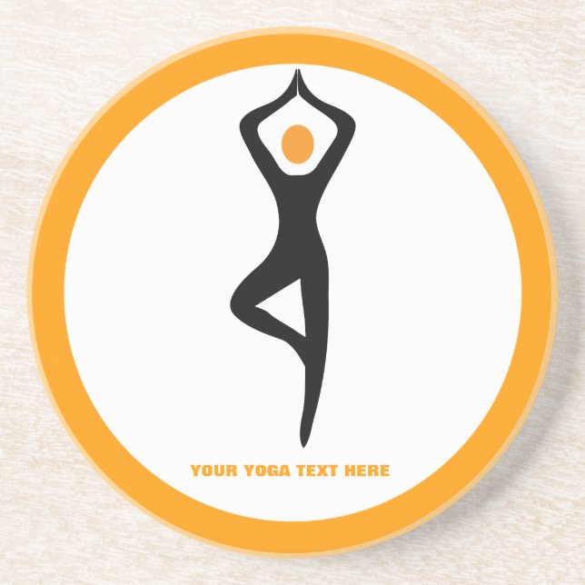 Yoga tree pose black, orange custom coaster (Front)