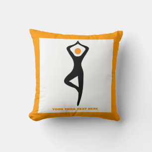 Yoga tree pose black, orange custom cushion