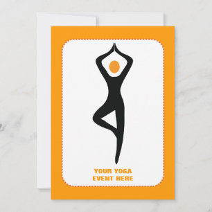 Yoga tree pose black, orange custom invitation