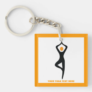 Yoga tree pose black, orange custom key ring