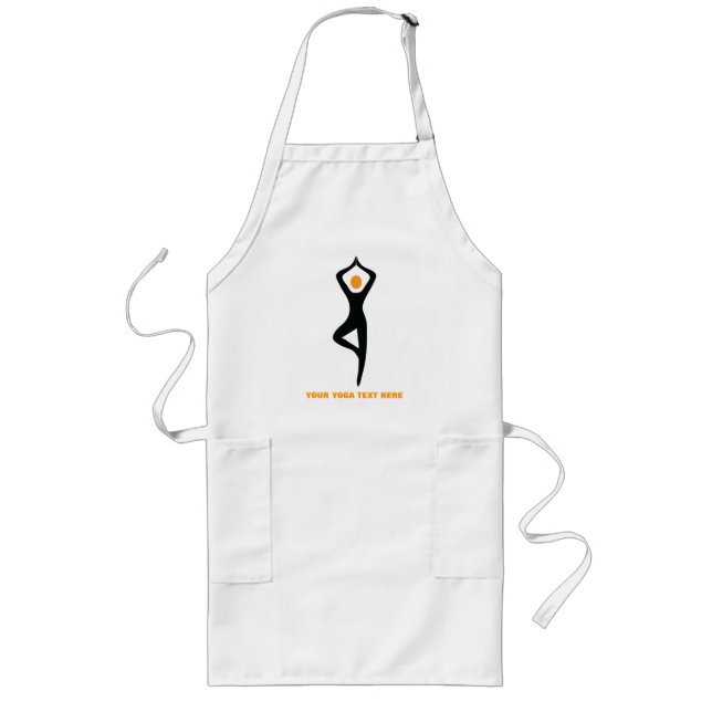 Yoga tree pose black, orange custom long apron (Front)