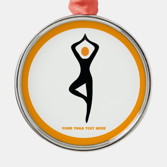 Yoga tree pose black, orange custom metal ornament (Front)