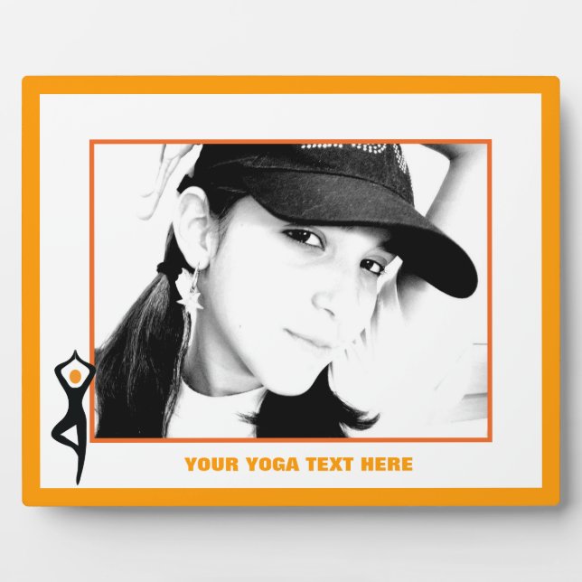 Yoga tree pose black, orange custom plaque (Front)
