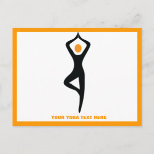 Yoga tree pose black, orange custom postcard