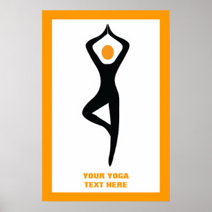 Yoga tree pose black, orange custom poster