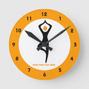Yoga tree pose black, orange custom round clock