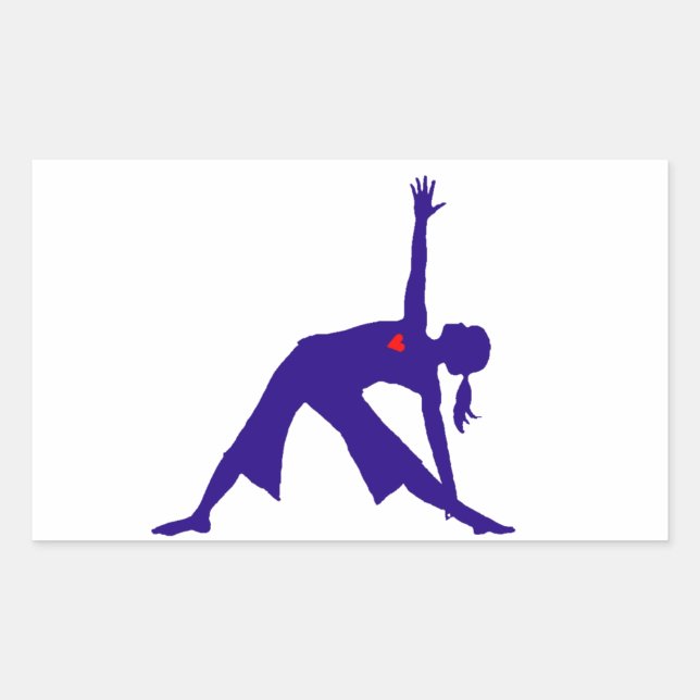 Yoga Triangle Pose Silhouette With Heart Rectangular Sticker (Front)
