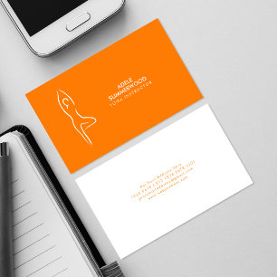 Yoga Vrksasana Line Art Symbol on Orange Business Card