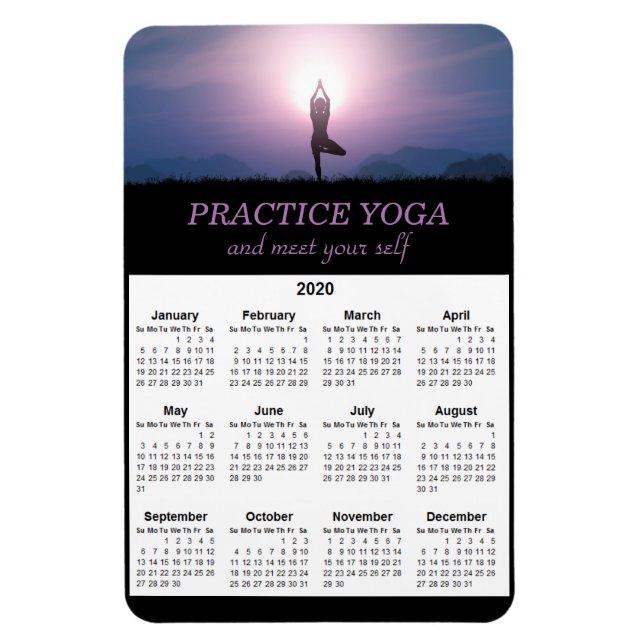 Yoga Vrksasana Pose Black Purple 2020 Calendar Magnet (Vertical)