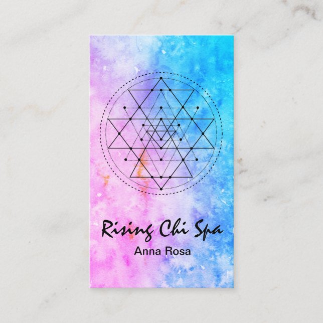 *~* Yoga Watercolor Reiki Sacred Geometry Business Card (Front)