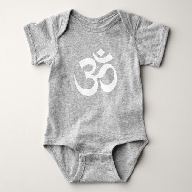Yoga white Om Hindu Buddhist Symbol Baby Bodysuit (Front)