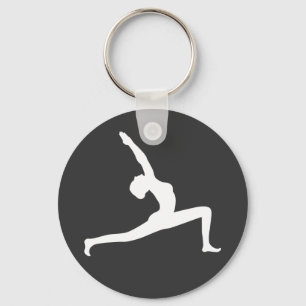 Yoga White Silhouette Woman Posing Round Key Rings