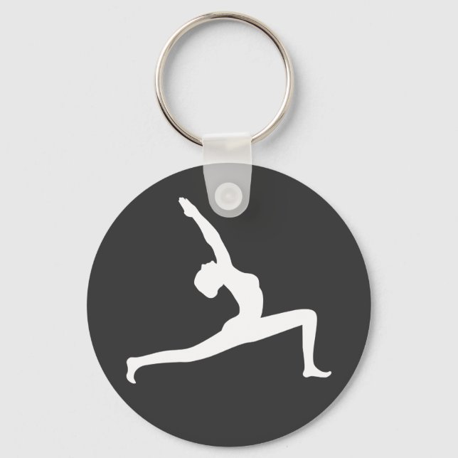 Yoga White Silhouette Woman Posing Round Key Rings (Front)