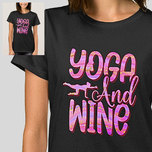 Yoga & Wine Pink Waves on Black            T-Shirt