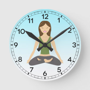 Yoga Woman In Lotus Pose Cartoon Illustration Round Clock