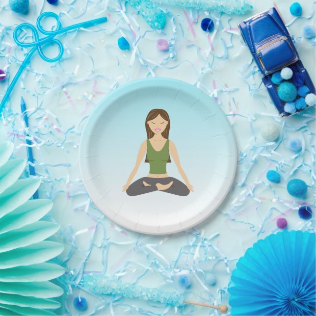 Yoga Woman In Lotus Pose Paper Plate (Party)