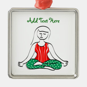 Yoga Woman in Seated Pose Christmas Metal Ornament