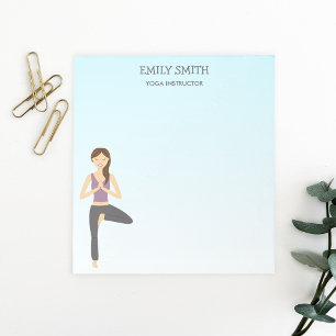 Yoga Woman In Tree Pose And Yoga Instructor Text Notepad