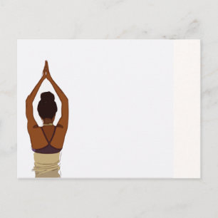 Yoga woman is stretching her arms postcard