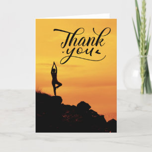 Yoga Woman on Sunset Background  Thank You Card