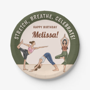 Yoga Women Green Beige Boho Yoga Birthday Party Paper Plate