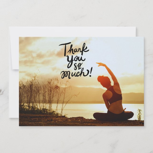 Yoga Women on Sunset Background   Thank You Card (Front)