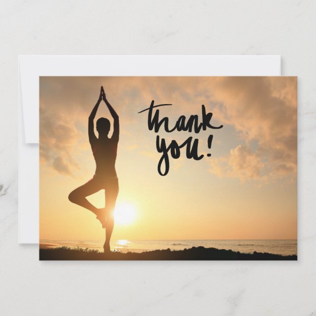 Yoga Women on Sunset Background   Thank You Card (Front)