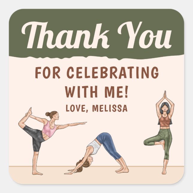 Yoga Women Stretching Yoga Birthday Thank You Square Sticker (Front)