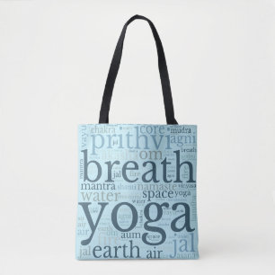Yoga Word Art Blue Tote Bag