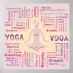 Yoga Word Cloud Pink and Yellow Colours Poster