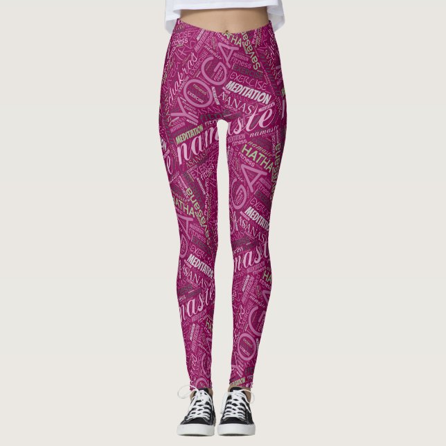 Yoga Word Cloud Plum/Green ID254 Leggings (Front)