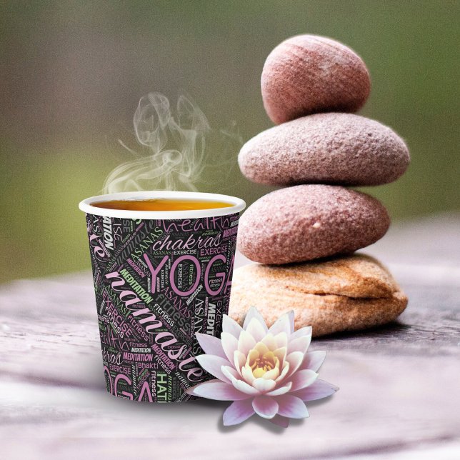 Yoga Word Cloud Plum/Green ID254 Paper Cups (Creator Uploaded)