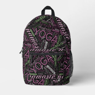 Yoga Word Cloud Plum/Green ID254 Printed Backpack