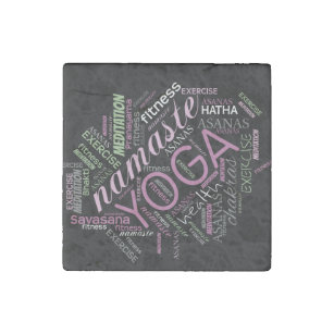 Yoga Word Cloud Plum/Green ID254 Stone Magnet