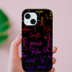 Yoga Words Colourful Script Black Design iPhone 15 Case