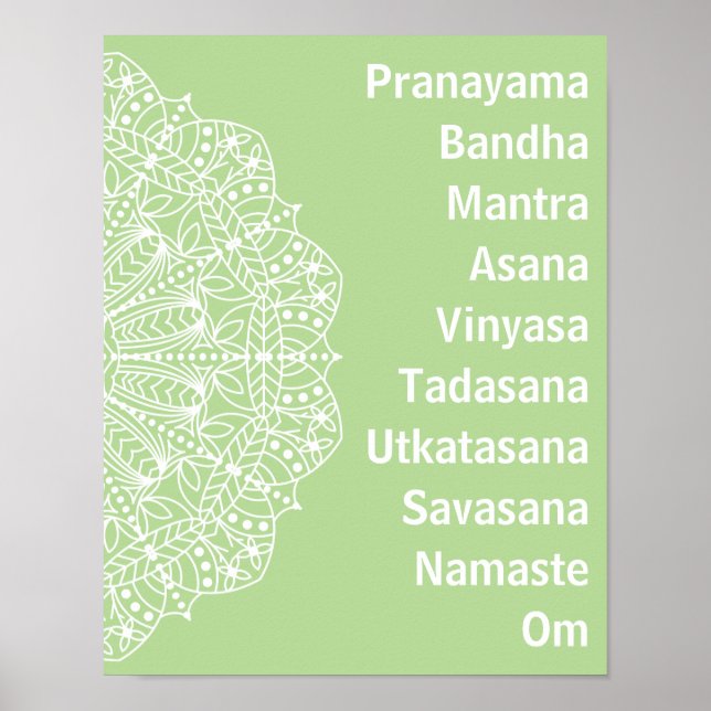 Yoga Words White Mandala Poster (Front)