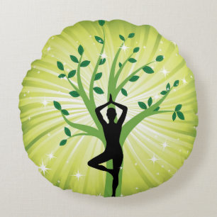 yoga,yogi,tree of life, green,healer,heal,chi,hope round cushion