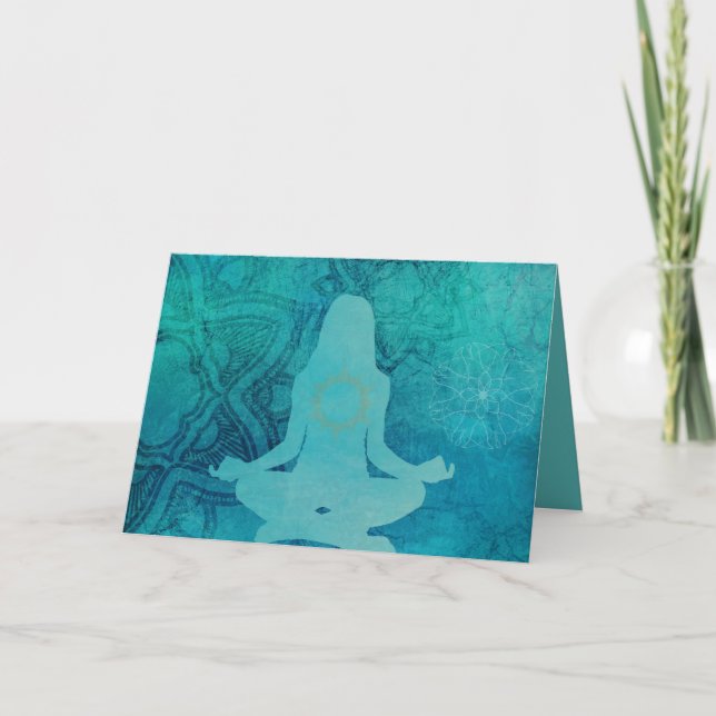 Yoga & Zen Meditation Blue Silhouette Card (Front)