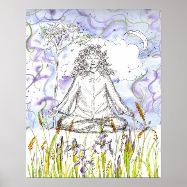 Yoga Zen Meditation Wild Iris Flowers Poster (Front)