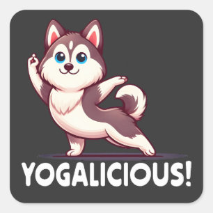 Yogalicious Cute Cartoon Husky Dog - Serene Yoga Square Sticker