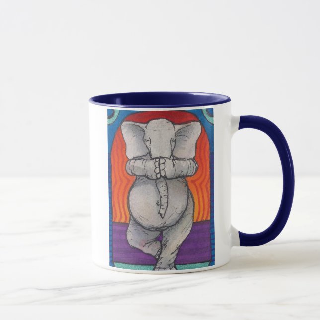 Yogaphant 1 Blue Handled Ringer Mug (Right)